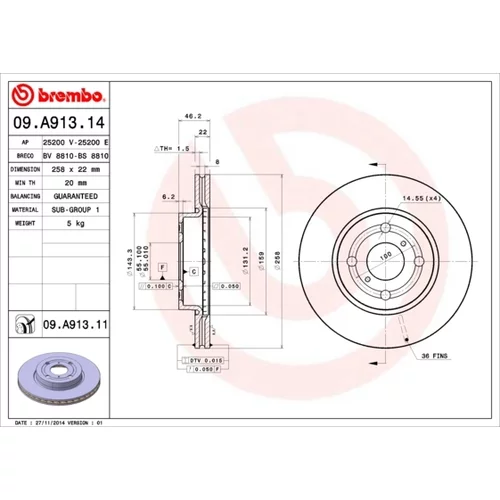 Brzdový kotúč BREMBO 09.A913.11