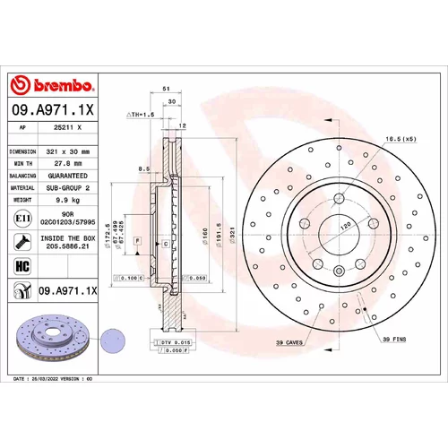 Brzdový kotúč BREMBO 09.A971.1X