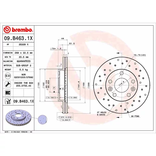 Brzdový kotúč BREMBO 09.B463.1X