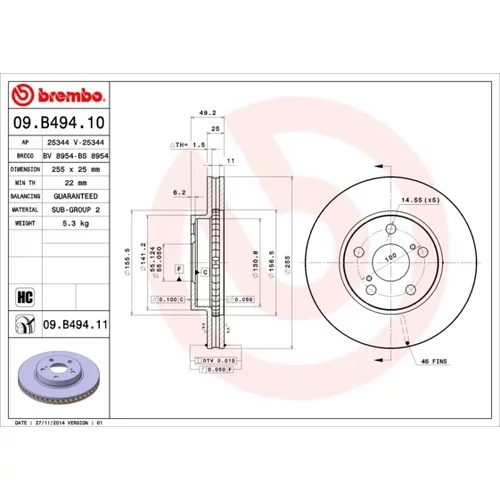 Brzdový kotúč BREMBO 09.B494.11