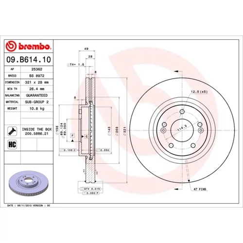 Brzdový kotúč BREMBO 09.B614.10