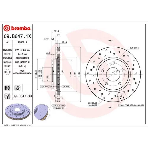 Brzdový kotúč BREMBO 09.B647.1X