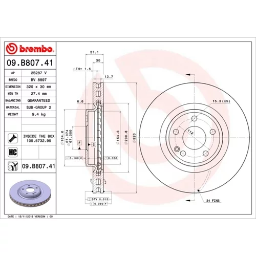 Brzdový kotúč BREMBO 09.B807.41