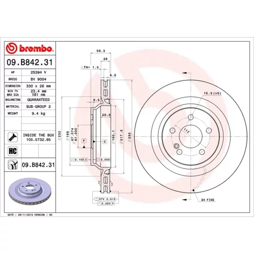 Brzdový kotúč BREMBO 09.B842.31