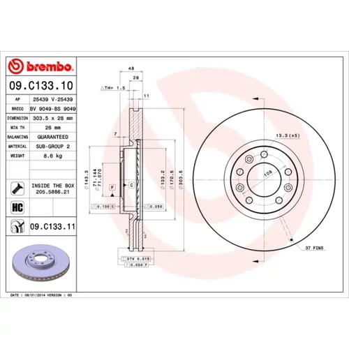 Brzdový kotúč BREMBO 09.C133.11