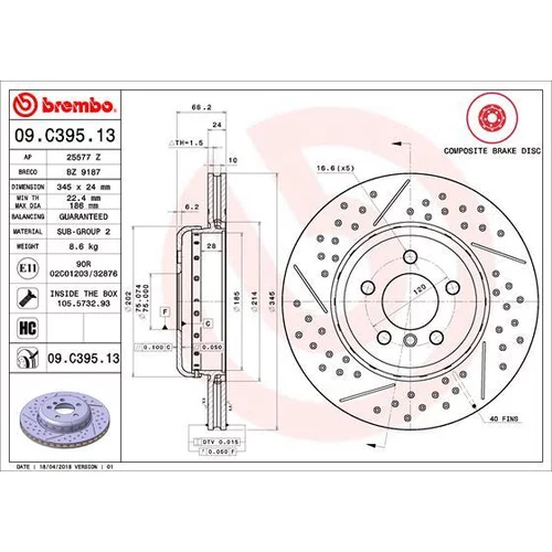 Brzdový kotúč BREMBO 09.C395.13