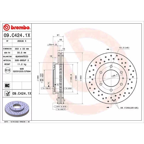 Brzdový kotúč BREMBO 09.C424.1X