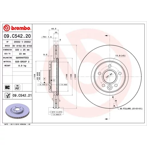 Brzdový kotúč BREMBO 09.C542.21