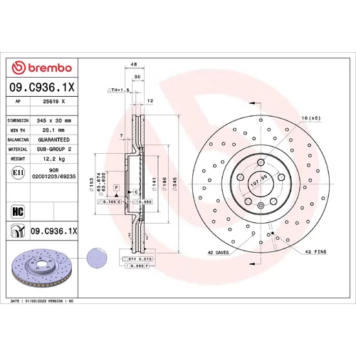 Brzdový kotúč 09.C936.1X /BREMBO/