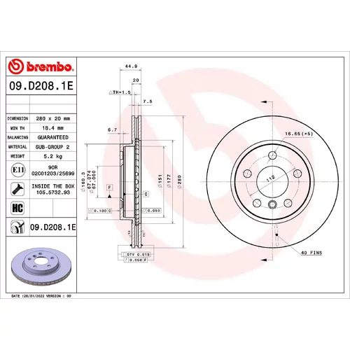 Brzdový kotúč BREMBO 09.D208.1E