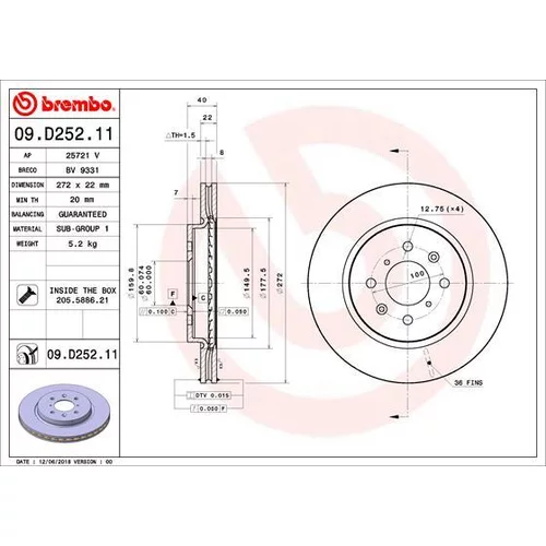 Brzdový kotúč BREMBO 09.D252.11