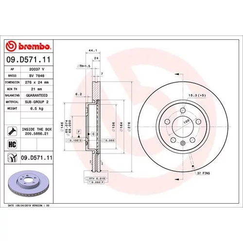 Brzdový kotúč BREMBO 09.D571.11