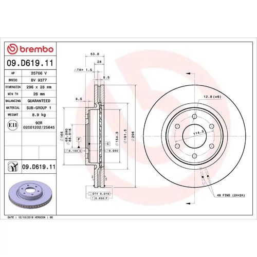 Brzdový kotúč BREMBO 09.D619.11