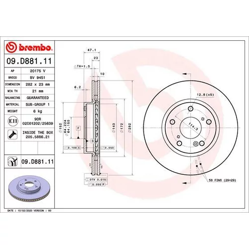 Brzdový kotúč BREMBO 09.D881.11