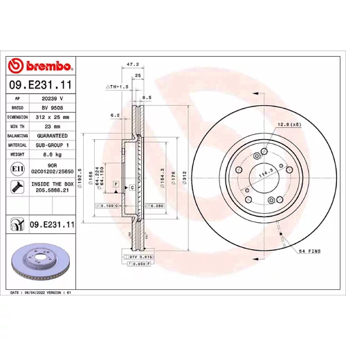 Brzdový kotúč BREMBO 09.E231.11