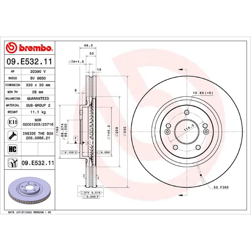 Brzdový kotúč BREMBO 09.E532.11