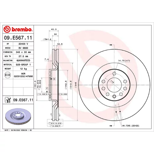 Brzdový kotúč BREMBO 09.E567.11