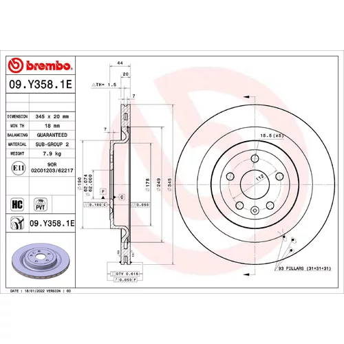 Brzdový kotúč BREMBO 09.Y358.1E