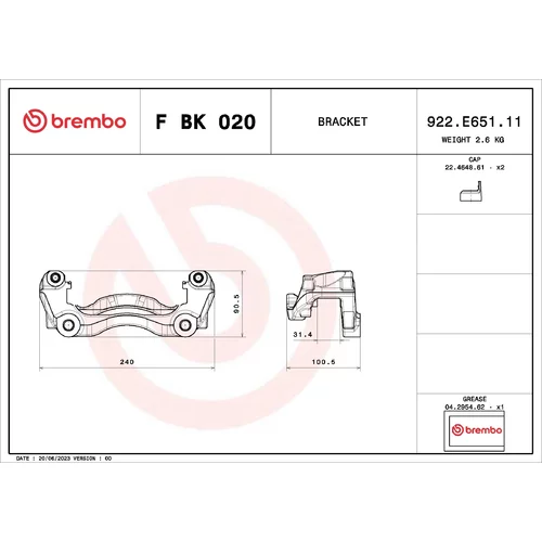 Sada držiakov brzd. strmeňov BREMBO F BK 020 - obr. 1