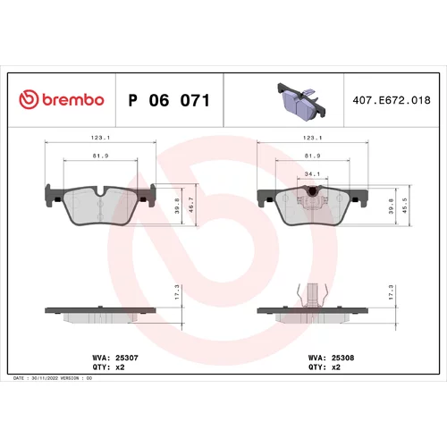 Sada brzdových platničiek kotúčovej brzdy BREMBO P 06 071X