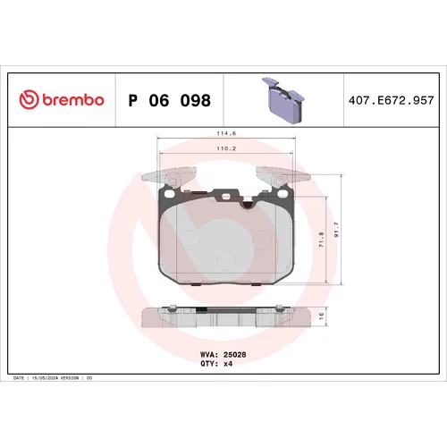 Sada brzdových platničiek kotúčovej brzdy BREMBO P 06 098