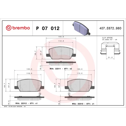 Sada brzdových platničiek kotúčovej brzdy BREMBO P 07 012