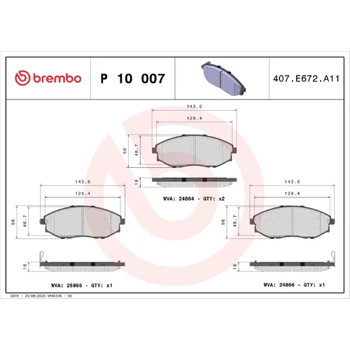 Sada brzdových platničiek kotúčovej brzdy BREMBO P 10 007