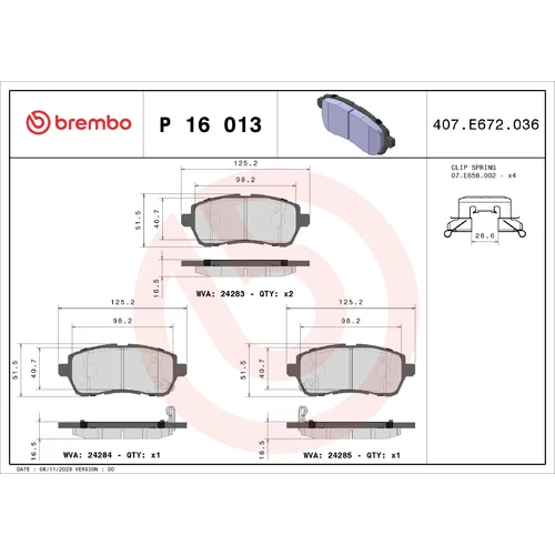 Sada brzdových platničiek kotúčovej brzdy BREMBO P 16 013X