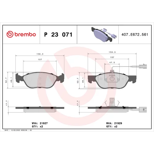 Sada brzdových platničiek kotúčovej brzdy BREMBO P 23 071