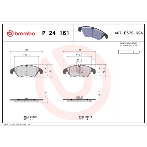 Sada brzdových platničiek kotúčovej brzdy BREMBO P 24 161