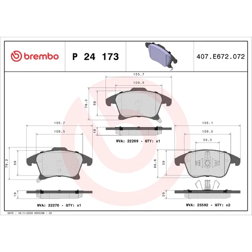 Sada brzdových platničiek kotúčovej brzdy BREMBO P 24 173