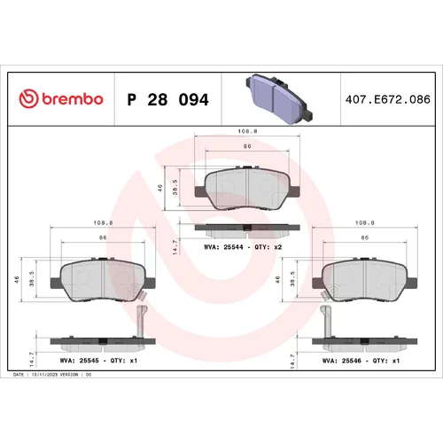 Sada brzdových platničiek kotúčovej brzdy BREMBO P 28 094