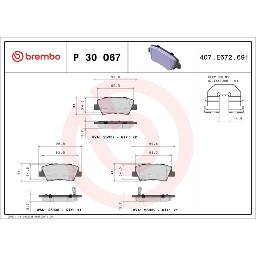 Sada brzdových platničiek kotúčovej brzdy BREMBO P 30 067