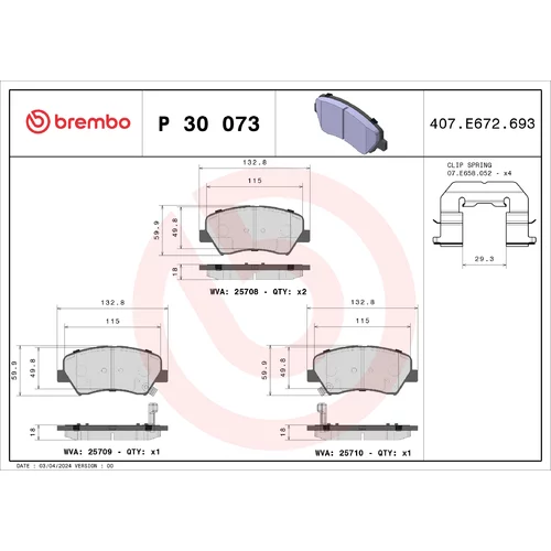 Sada brzdových platničiek kotúčovej brzdy BREMBO P 30 073