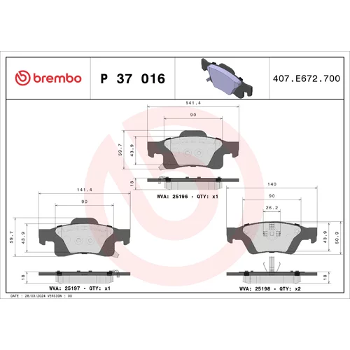 Sada brzdových platničiek kotúčovej brzdy BREMBO P 37 016