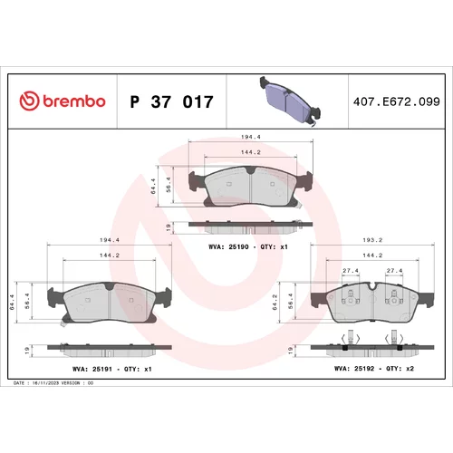 Sada brzdových platničiek kotúčovej brzdy BREMBO P 37 017