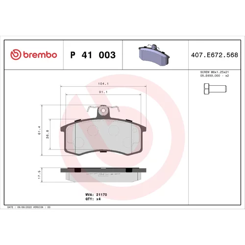 Sada brzdových platničiek kotúčovej brzdy BREMBO P 41 003