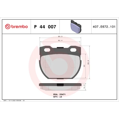 Sada brzdových platničiek kotúčovej brzdy BREMBO P 44 007