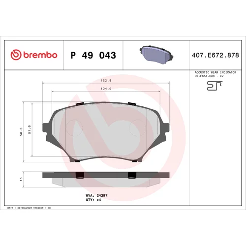 Sada brzdových platničiek kotúčovej brzdy BREMBO P 49 043