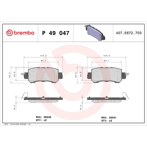 Sada brzdových platničiek kotúčovej brzdy BREMBO P 49 047