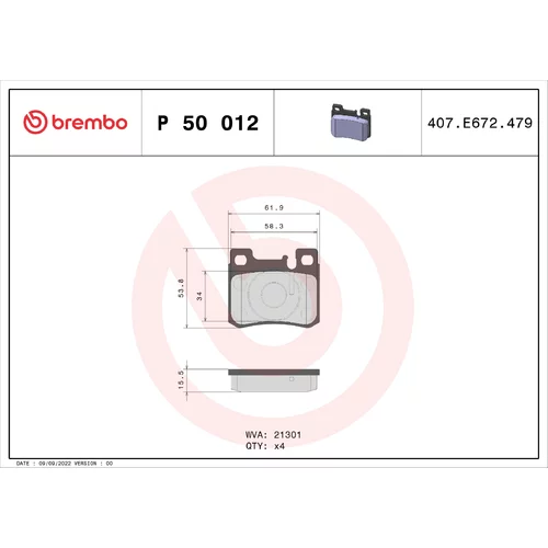 Sada brzdových platničiek kotúčovej brzdy BREMBO P 50 012