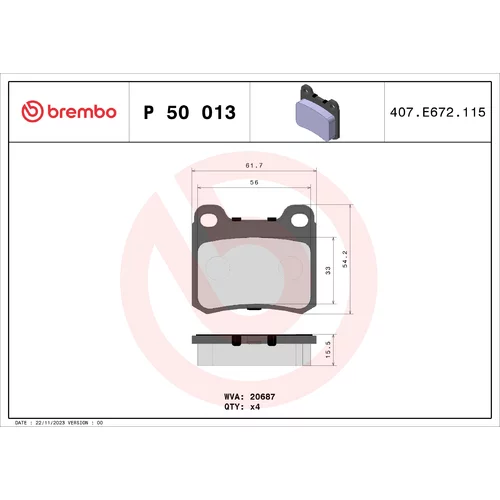 Sada brzdových platničiek kotúčovej brzdy BREMBO P 50 013