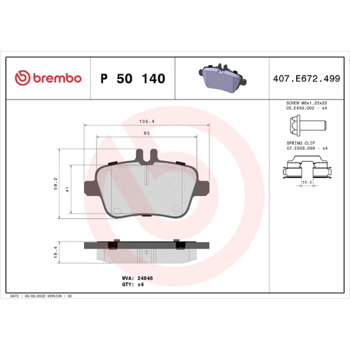 Sada brzdových platničiek kotúčovej brzdy BREMBO P 50 140