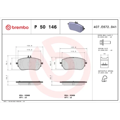 Sada brzdových platničiek kotúčovej brzdy BREMBO P 50 146