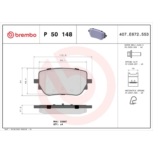 Sada brzdových platničiek kotúčovej brzdy BREMBO P 50 148