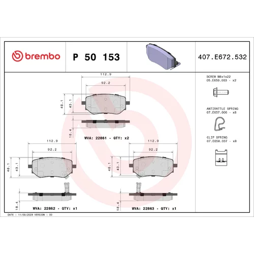 Sada brzdových platničiek kotúčovej brzdy BREMBO P 50 153