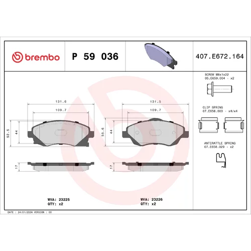 Sada brzdových platničiek kotúčovej brzdy BREMBO P 59 036