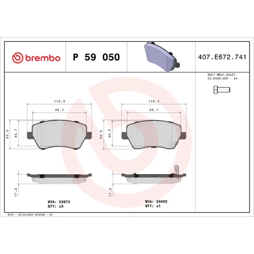 Sada brzdových platničiek kotúčovej brzdy BREMBO P 59 050