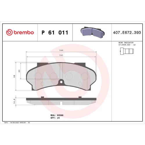 Sada brzdových platničiek kotúčovej brzdy BREMBO P 61 011