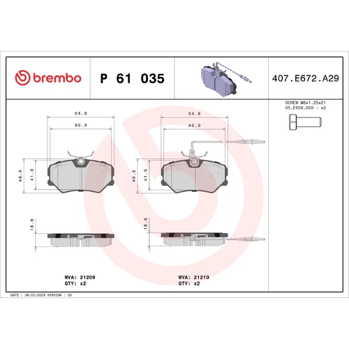 Sada brzdových platničiek kotúčovej brzdy BREMBO P 61 035